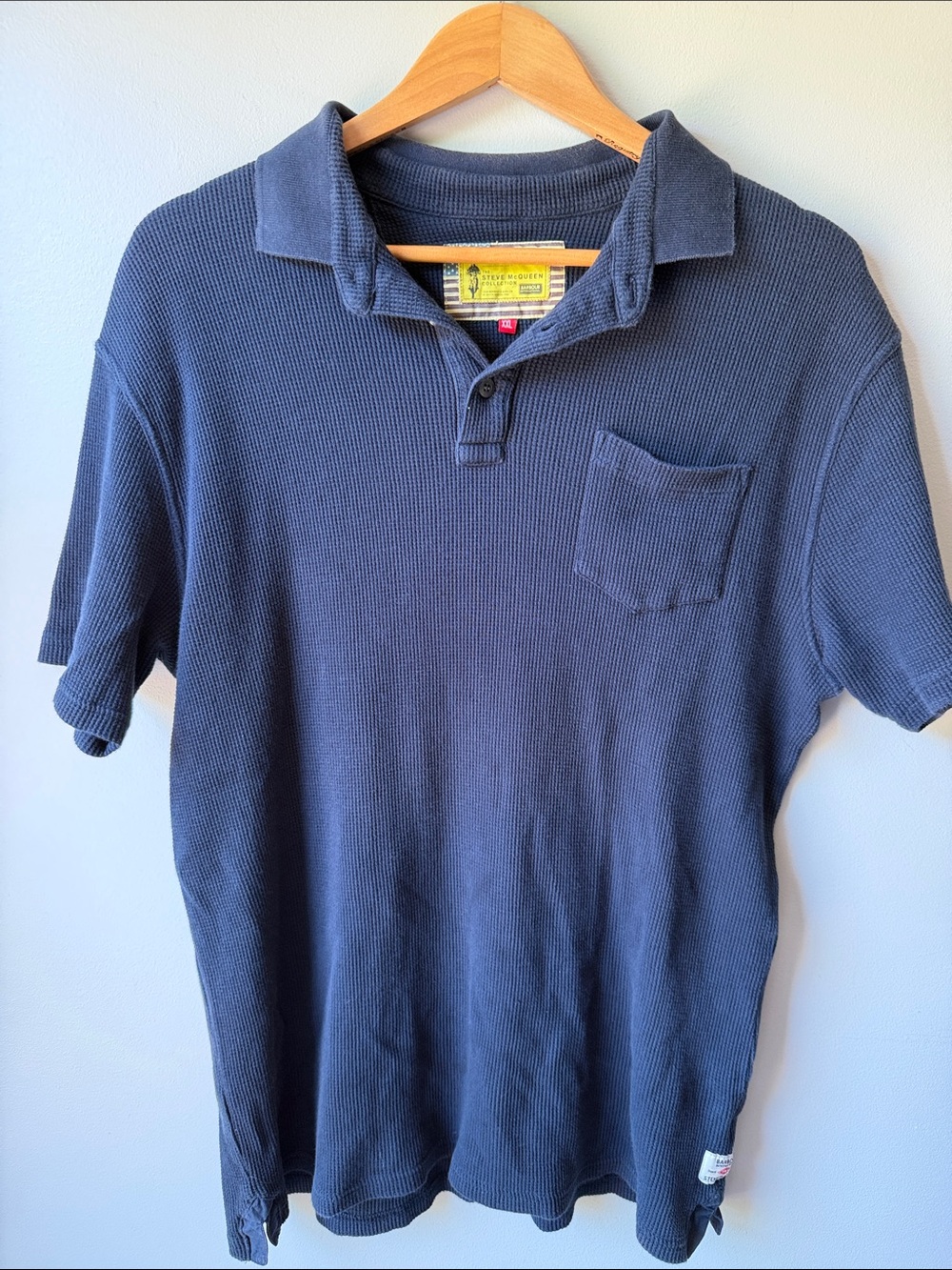 BARBOUR STEVE MCQUEEN Navy waffle Textured Short Sleeve Polo size XXL